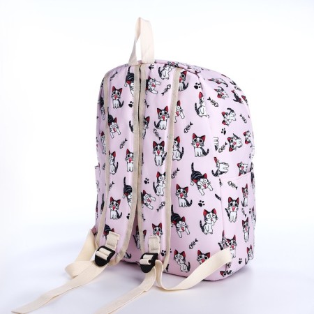 School backpack from textiles on lightning, 3 pockets, pencil case, pink color-5