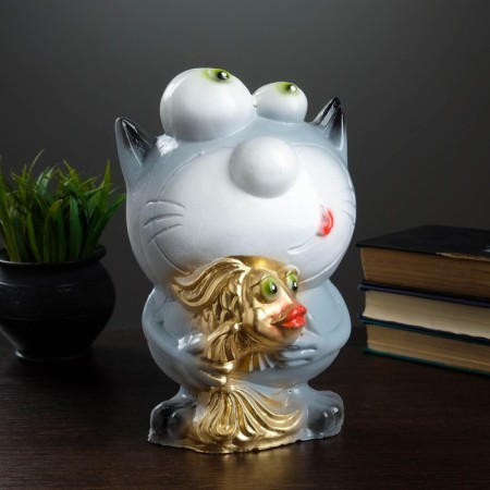 Piggy bank "Cat with fish" Gray, 16x14x25.5cm mix-3