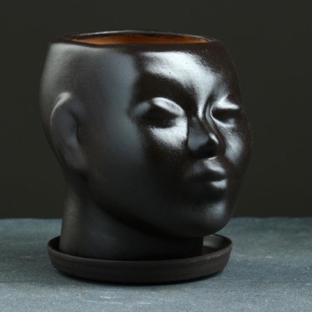 Pot - organizer "Head" dark brown, 1.3 l/16x14x15cm-5