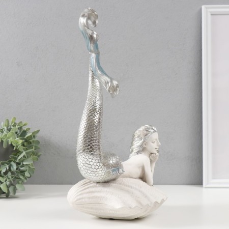 Souvenir Polystone "Mermaid on the shell" White with silver 23x16x35.9 cm-1