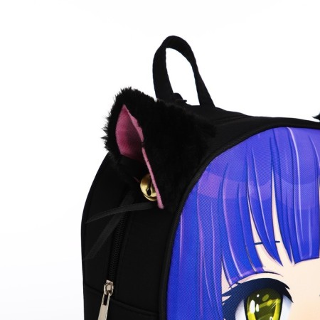 School textile backpack with ears on the hairpins "Anime", 27x23 cm, black/purple-7