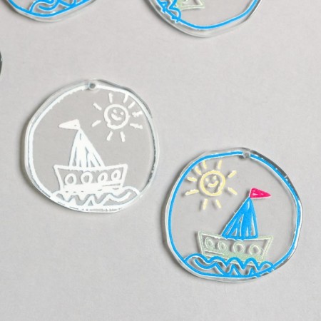 Decor for the work of acrylic "Children's drawing. Sea boat" 3x3 cm
