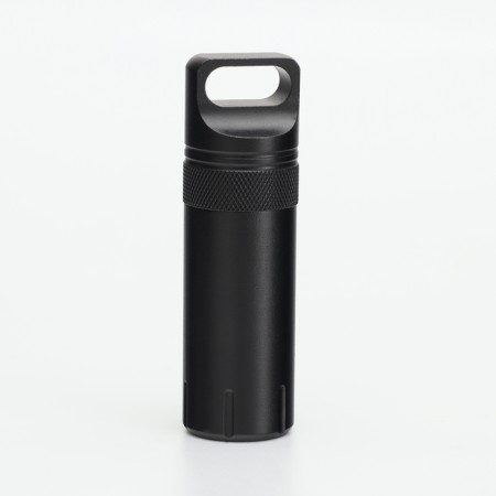 Waterproof keychain-container for small things, black, 11 cm