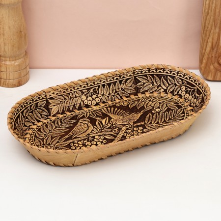 Oval plate "Birds", 25x14x4 cm, birch bark