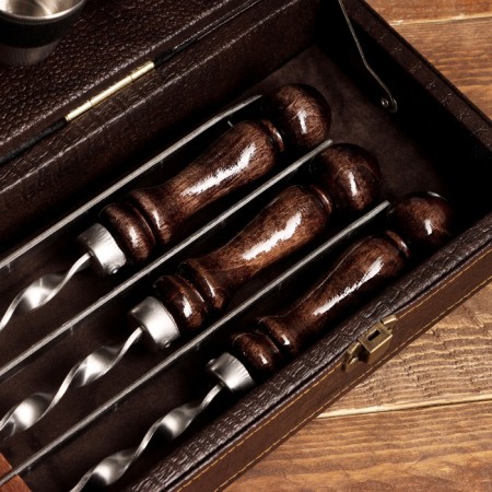 Set with skewers Gift "Elite-S" in a box from eco-leather No. 12-7