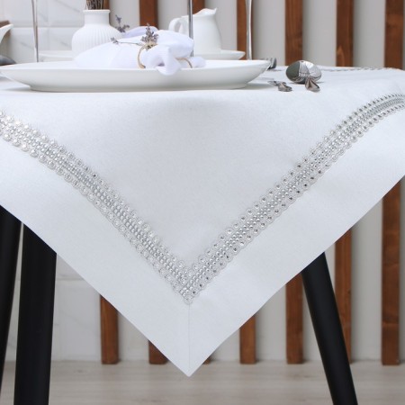 Rainal tablecloth with rhinestones, 85 x 85 ± 5 cm, white color, p/e-2