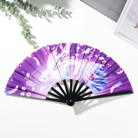 Fan plastic, textile h = 27.5 cm "Cherry flowers and fish" mix-1