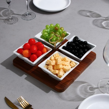 NEGIN MENAZHNIK, 4 pcs: 300 ml, wooden base, porcelain, Iran-1
