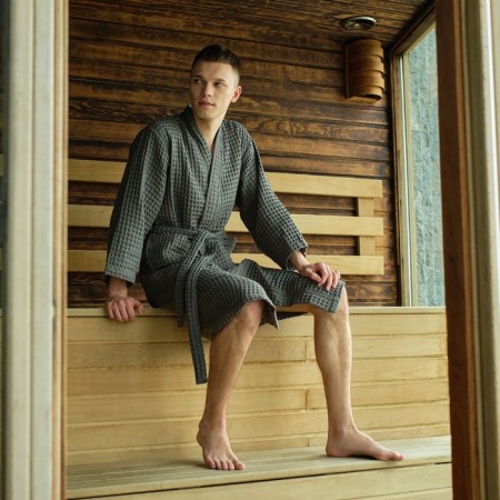 Wafel dressing gown men's elongated Ethel "BOHO" size 50-52, color light gray, 100% cotton, 290 g/m2-6