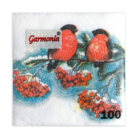 Paper Napkins "Color Harmony", 24x24 cm, 100 pcs, with a pattern "bullfinch"-1
