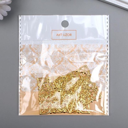 Metal decor "Patterns in the square" set 4 pcs gold 4x4 cm-2