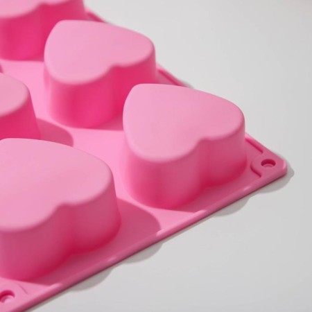 Baking uniform “Heart”, silicone, 26.5 × 18 cm, 6 cells, color mix-1