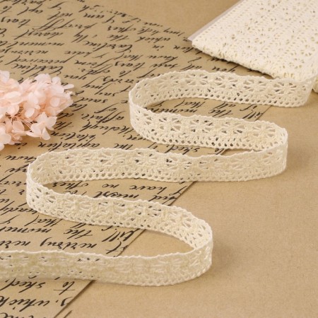 Knitted lace, 25 mm × 10 ± 1 m, beige color