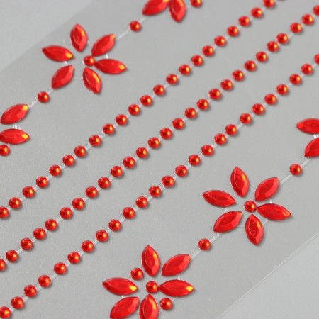 Sticker of rhinestones plastic tattoo on the body "Flower application" Red set 2 sheets 18x8 cm-2