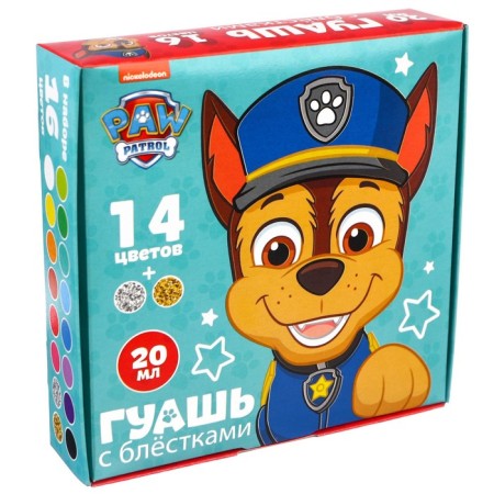 Gouache 14 colors + 2 colors with sparkles of 20 ml PAW PATROL-1