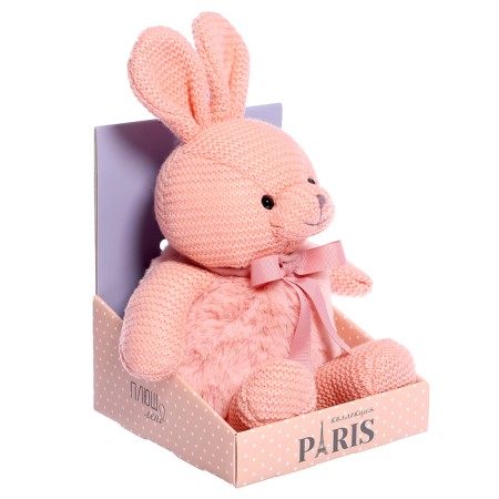 Soft toy "Knitted bunny", pink color, 38 cm-1