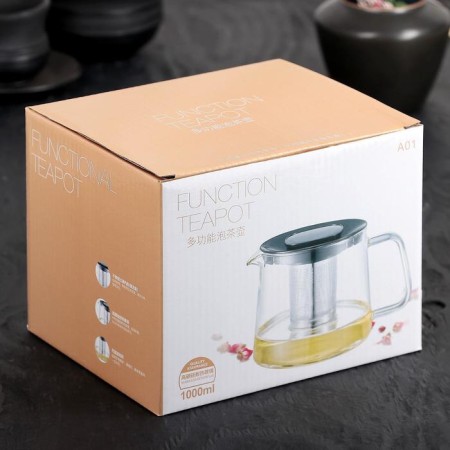 Glass teapot “Loki”, 1.4 liters, with metal sieve, black color-5