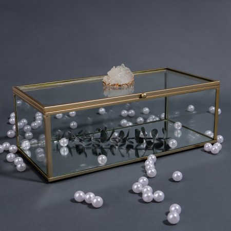 Mountains organizer for storage, with a lid, glass, with a mirror -bottom, 1 section, 21.5 × 10.5 × 7.5 cm, the color is transparent/copper-2