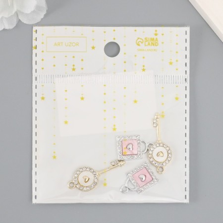 Decor for creativity metal, rhinestones "Key and lock lock" set 2 pcs 2.2x1.2 cm-3