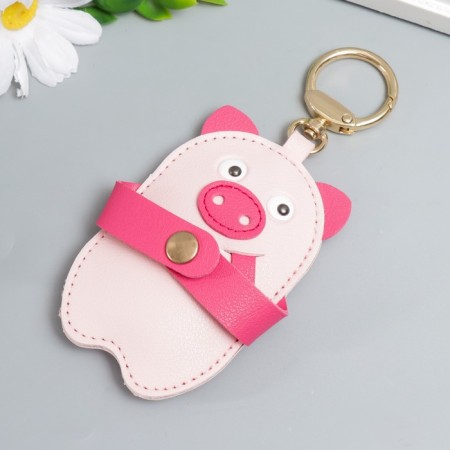 A keychain to the leatherette with a pink pig pocket 9x5.7 cm-3