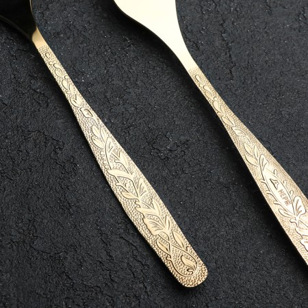 Dessert fork “Uralochka”, length = 17.5 cm, thickness = 2 mm, with decorative coating, gold color-1
