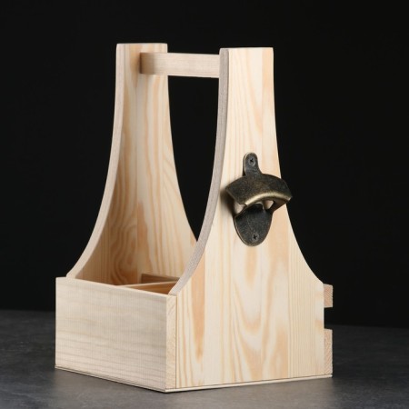 A box for a beer 19 × 18 × 30 cm with an opener, under 4 bottles, wooden-2
