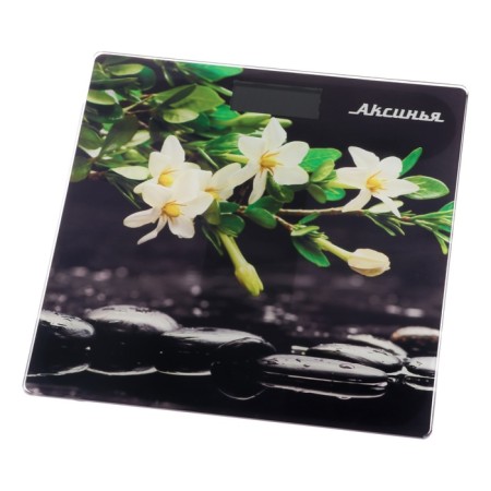 Libra Floor Aksinya KS-6006, electronic, up to 180 kg, drawing "White Flowers"