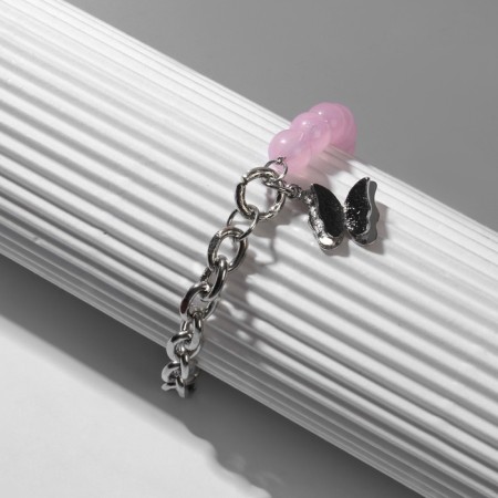Bracelet "Butterfly" field, pink color in silver, l = 16 cm-6
