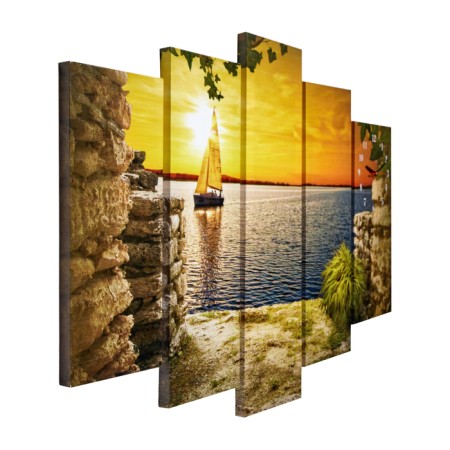 Carty clock is wall-mounted, modular "sailboat at sunset", silent, 80 x 140 cm-1