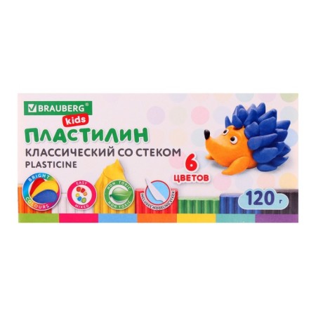 Plasticine 6 -ZV 120g Brauberg "Kids", with a stack, higher quality 106435-4