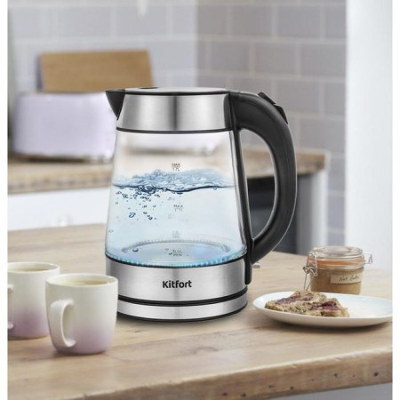 Electric ketter KitFort KT-6105, glass, 1.7 l, 2200 watts, silver-2