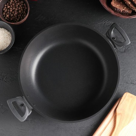 Steel "Tradition", D = 30 cm, glass cover, removable handles, anti -stick coating, black color-1
