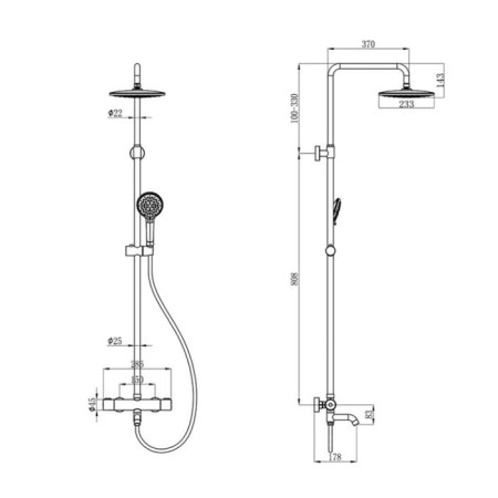 Shower system with the thermostat ESKO STT1000, color chromium-1