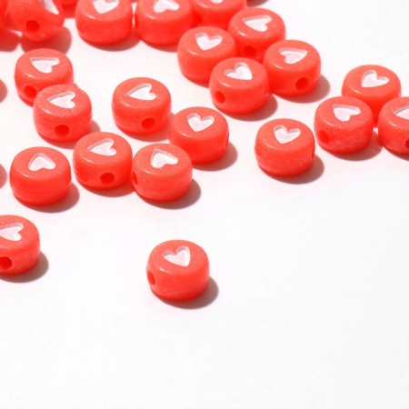 Acrylic bead "heart", 7 × 4 mm, set 10 g, white-red color-1