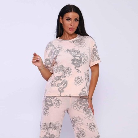 Female home set (T -shirt/pants), pink color, size 52-3