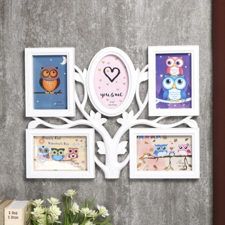 Photo frame plastic in 5 photos 10x15 cm "tree with leaves" white 34x45x2 cm