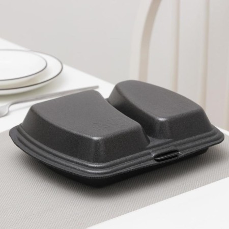 Single lunch box, 24.7 × 20.6 × 7 cm, 2 sectional, black color-2