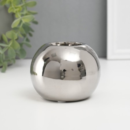 Ceramics candlestick for 1 candle "ball" d = 3.5 cm silver 9.5x9.5x6.5 cm-1