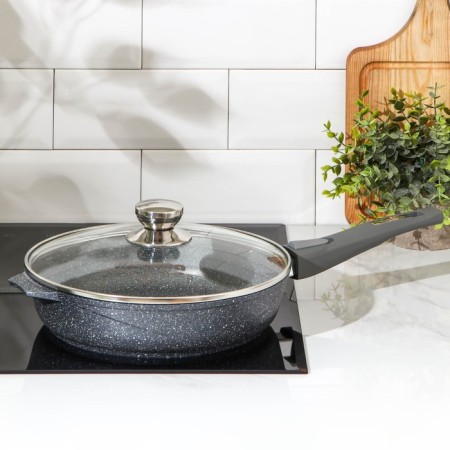Granite pan, d = 26 cm, anti -stick coating, removable handle, glass cover, color gray color-6