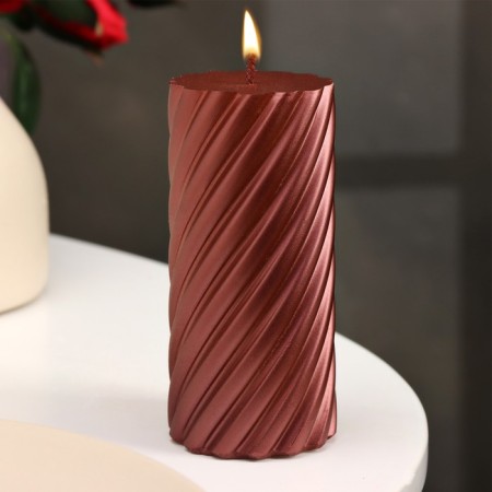 Candle-cylinder "Spiral", 5x10 cm, wine, metallic, 6 hours