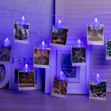 Garland “thread” 4.5 m with nozzles “clothespins”, IP20, transparent thread, 20 LED, blue glow, 220 V