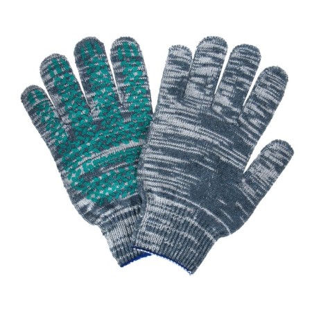 Garden gloves, x/b, knitting grade 10, 6 threads, size 9, with PVC dots, gray, Greengo-1