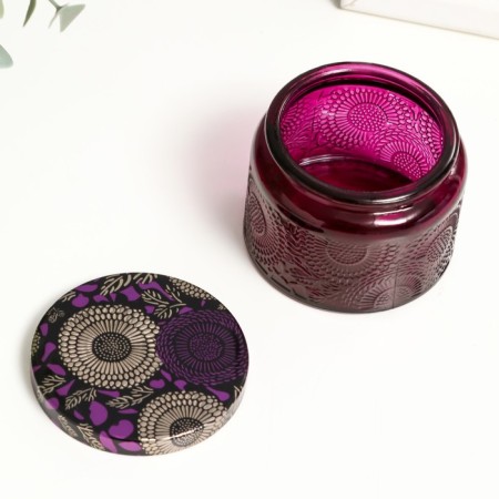 Bank for candles glass with a lid "Flower" violet, round 5x7x7 cm, mix-1