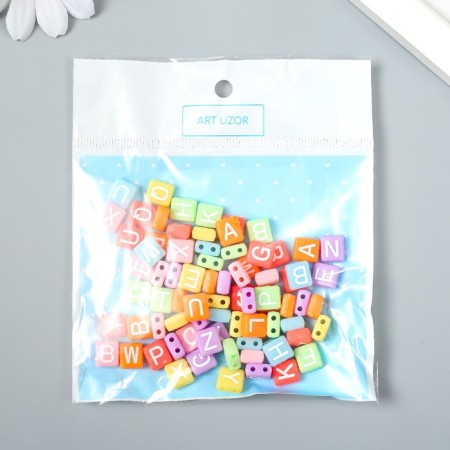 Beads for creativity plastic "White English letters" Color set 20 grams 0.4x0.8x0.8 cm-3