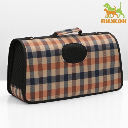 Bag - carrying for animals with a curtain, size L, 53 x 22 x 29 cm, checkered