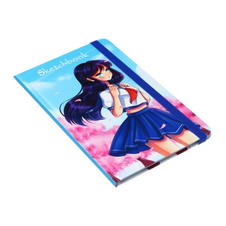 Sketchbook 130 x 210 mm, 40 sheets "Anime Girl", solid cover with an elastic band, selective varnish, block 100 g/m2-1