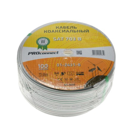 Television cable ProConnect, 703 b, Bay 100 m, 75 Ohms, Cu/Al/Cu, 64%, white-2