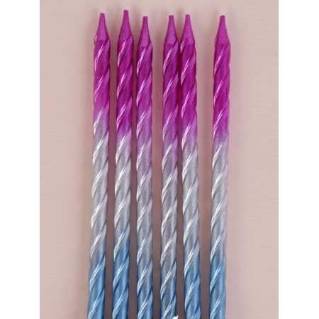 Candles for the Cake "High Spiral", 6 pcs, pink gradient, silver, blue-3