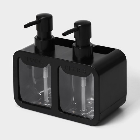 Double dispenser for soap and detergent Raccoon, with a sponge included, 300 ml, black color-5