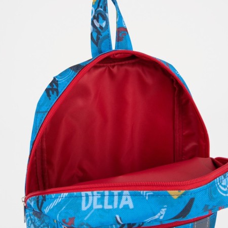 Baby backpack on a zipper, an external pocket, a reflective strip, blue color-6
